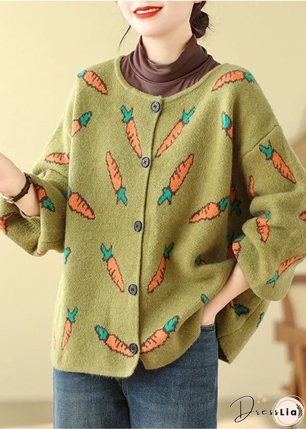 Style Green Oversized Print Knit Cardigans Spring