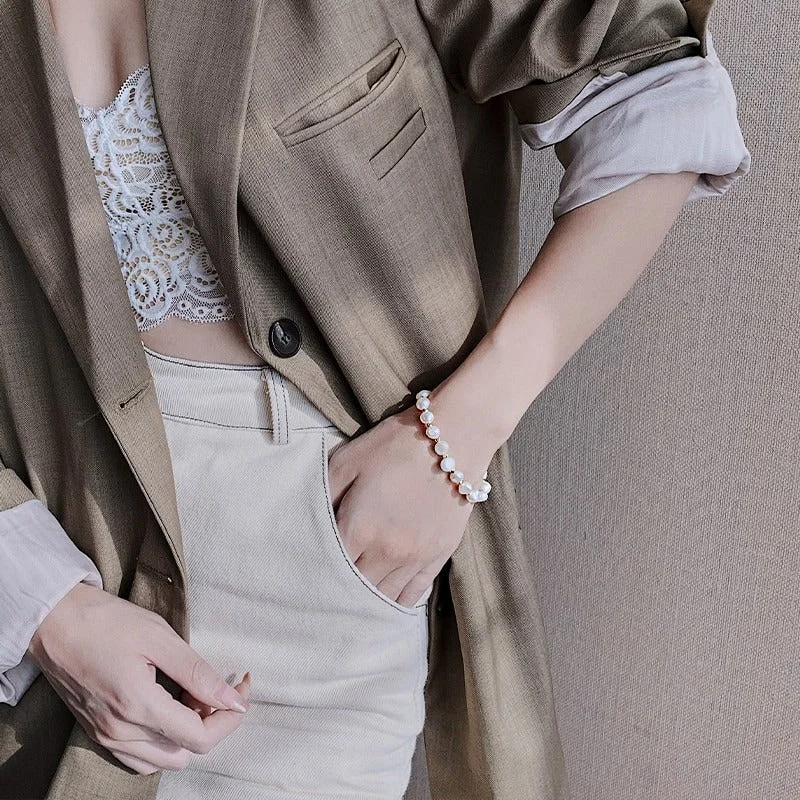 Bee-dazzled Natural Pearl and Rhinestone Fashion Bracelets
