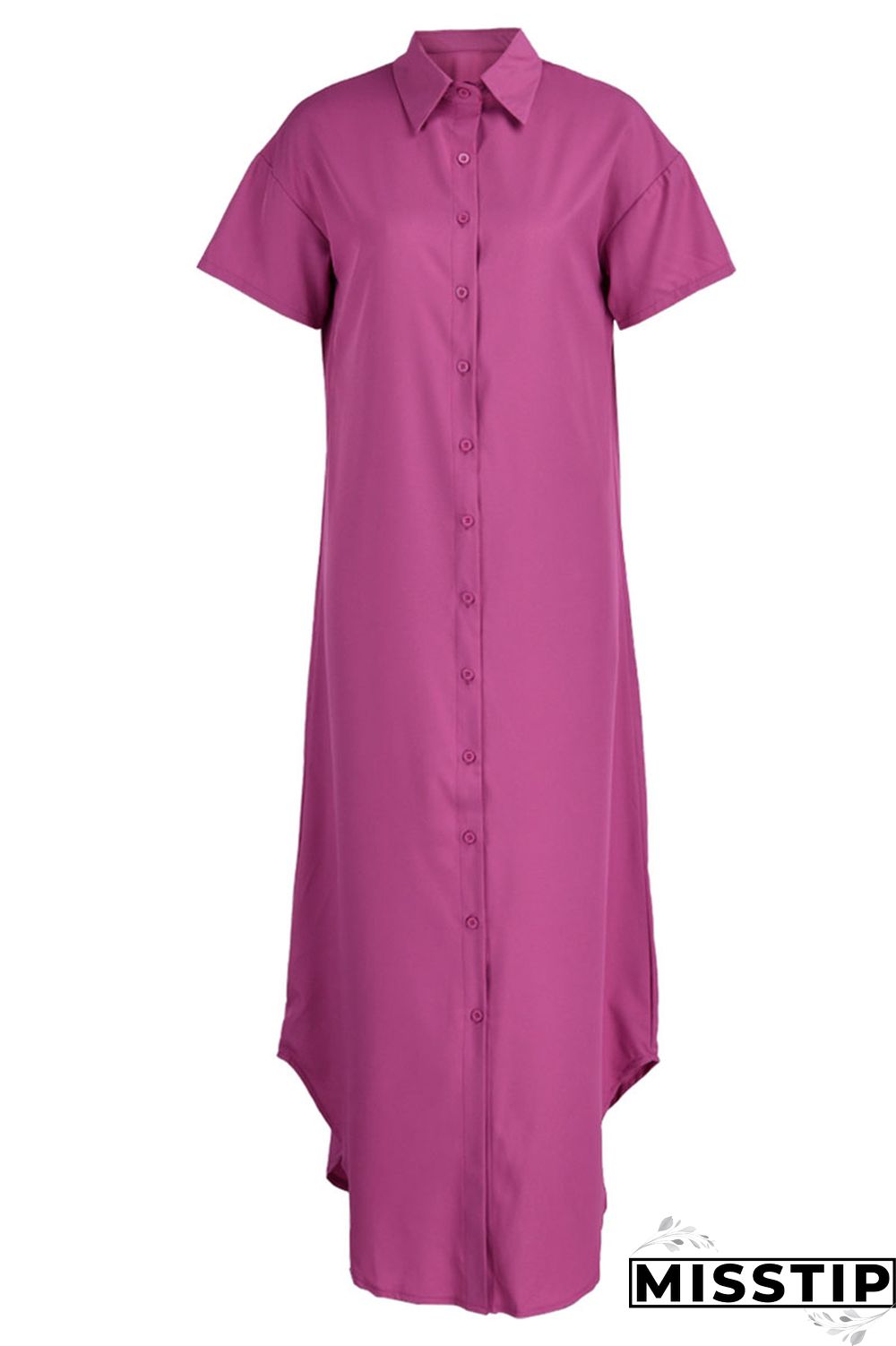 Rose Red Casual Solid Patchwork Buckle Turndown Collar Shirt Dress Dresses