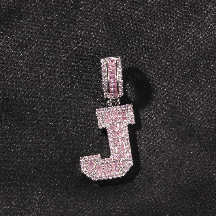 Iced Out Baguette Zircon Intial Letter Custom Name Pendant Necklace-VESSFUL