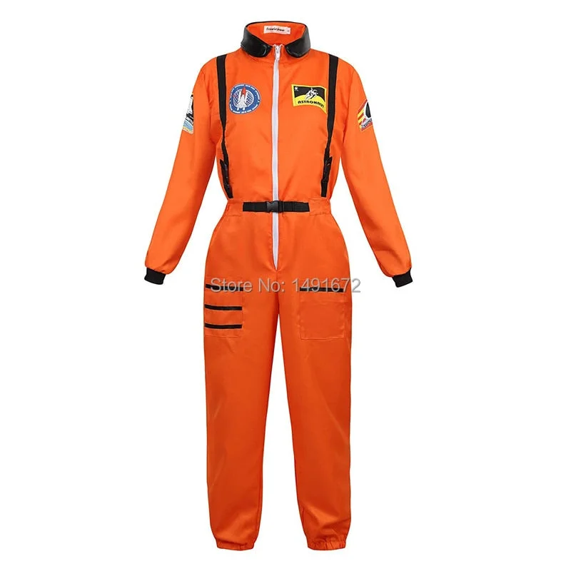 astronaut costume adult astronaut women men flight space suit jumpsuit halloween cosplay one piece overalls blue white orange