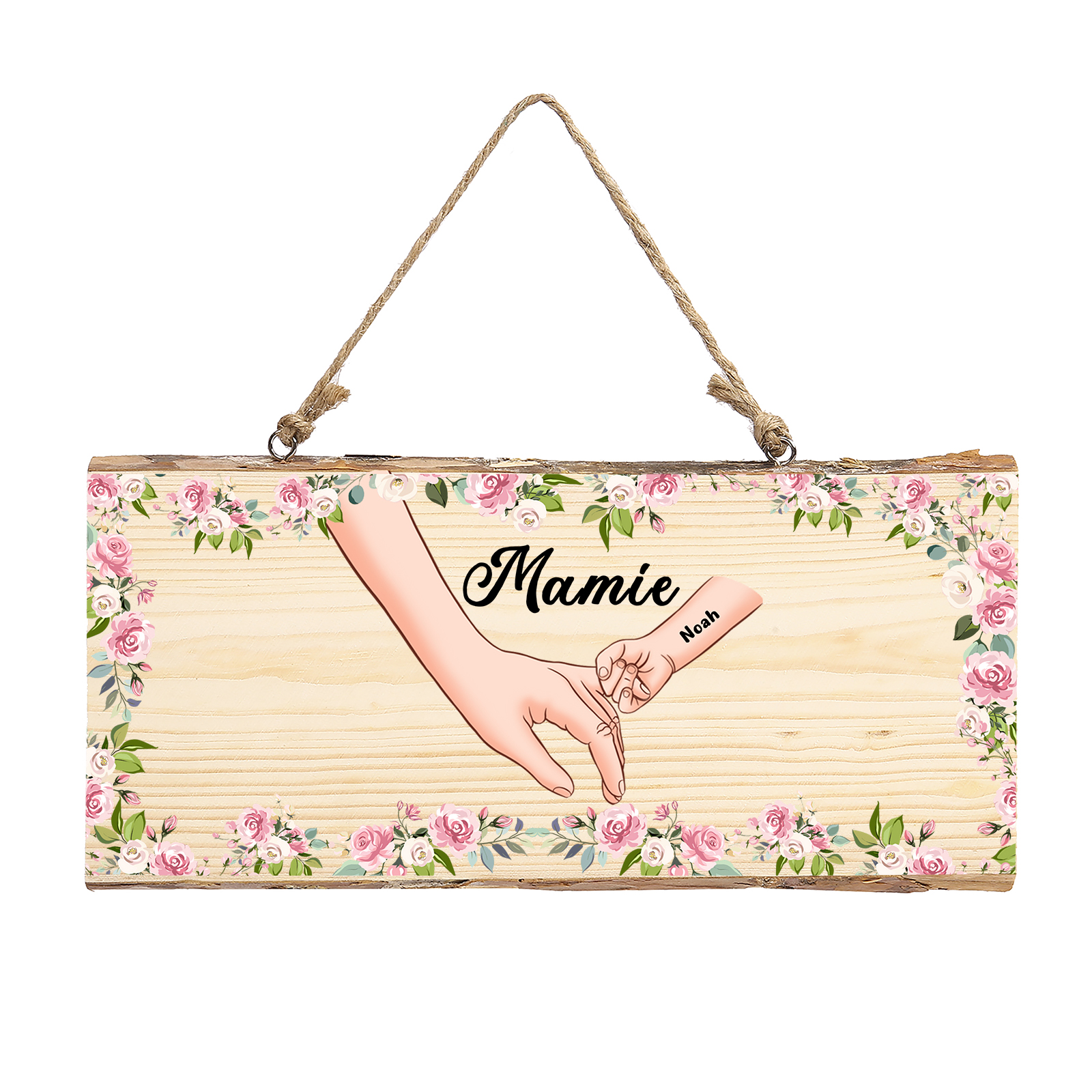 À ma Mamie - Décoration en bois la main dans la main 1-6 Prénoms Personnalisés pour Famille Peinture Décorative