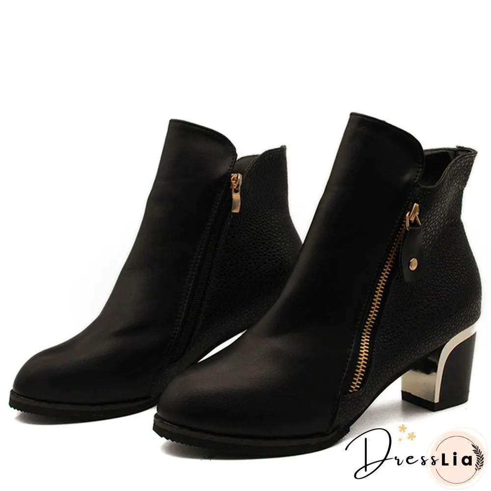 Autumn Winter Women  Martin Boots Female High Heel Thick with Side Zipper Large Size Ladies Boots