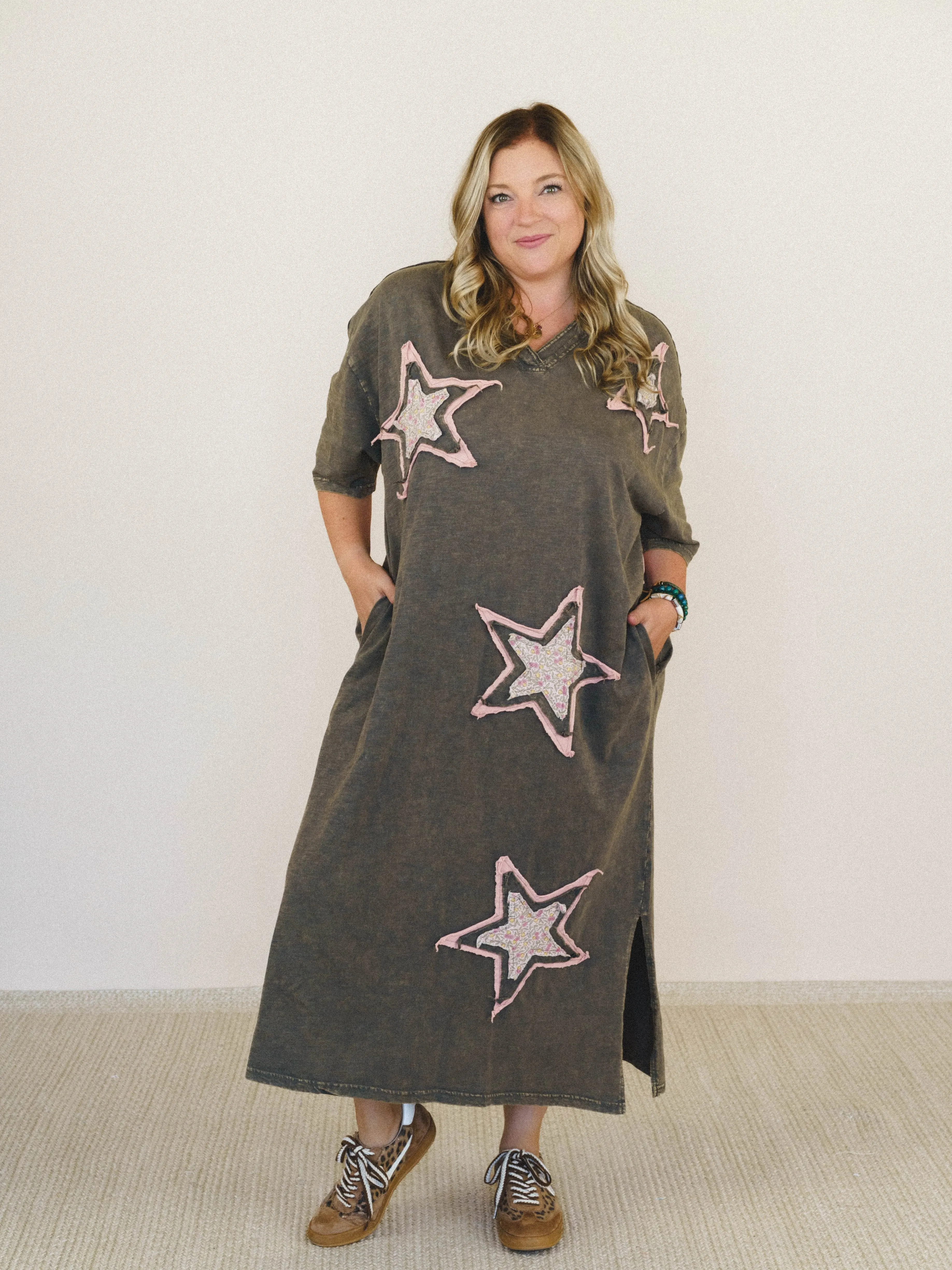 Golden Ray Star Maxi Dress - Ash