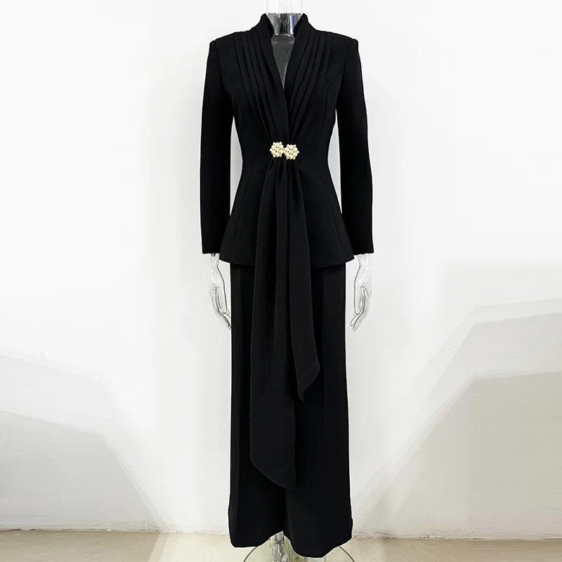 Nigikala Nigikala Star Fashion New Folding Collar Blazer Jacket + Straight Trousers Set Two-Piece Sets