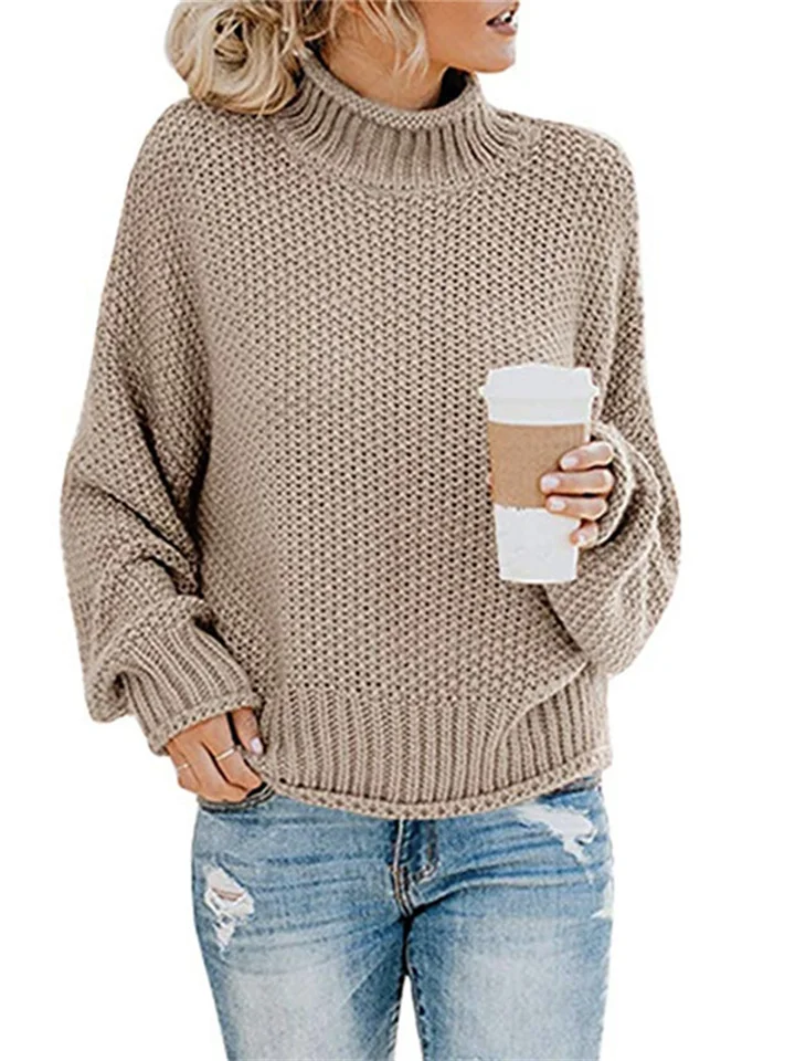 Women's Sweater Stripe Solid Color Basic Casual Long Sleeve Sweater Cardigans Turtleneck Fall Winter Navy Deep burgundy Khaki White Gray-Cosfine