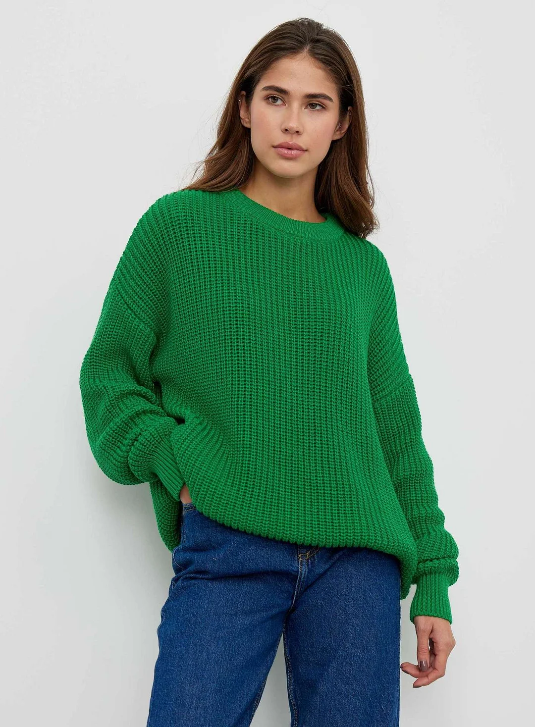 KNIT CREW NECK LOOSE SOLID SWEATER