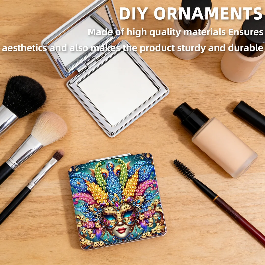 Mask-2 DIY Special Shaped Diamond Painting Compact Mirror Kits Diamond Art Painting Pocket Mirror for Beginners Adults Art Craft Woman Gifts