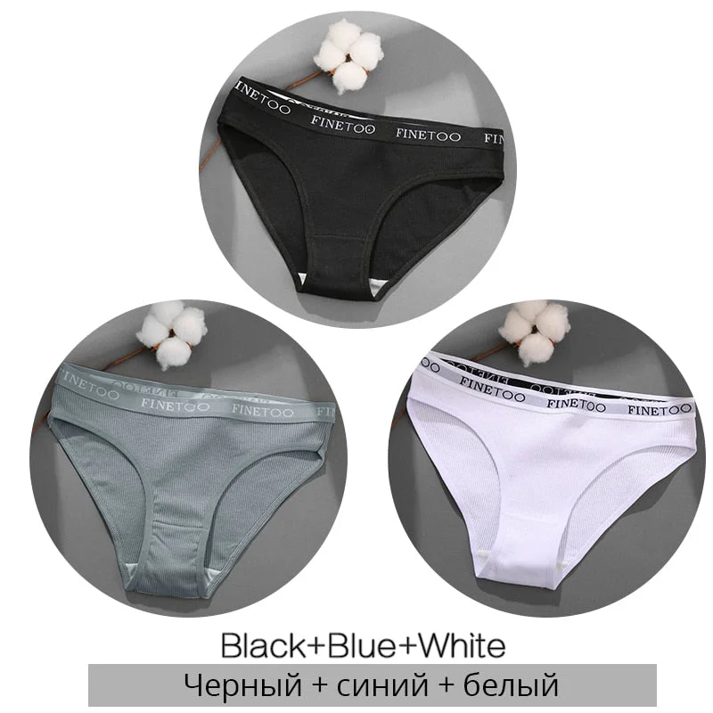 FINETOO 3PCS/Set Women's Underwear Cotton Panty Sexy Panties Female Underpants Solid Color Panty Intimates Women Lingerie M-2XL