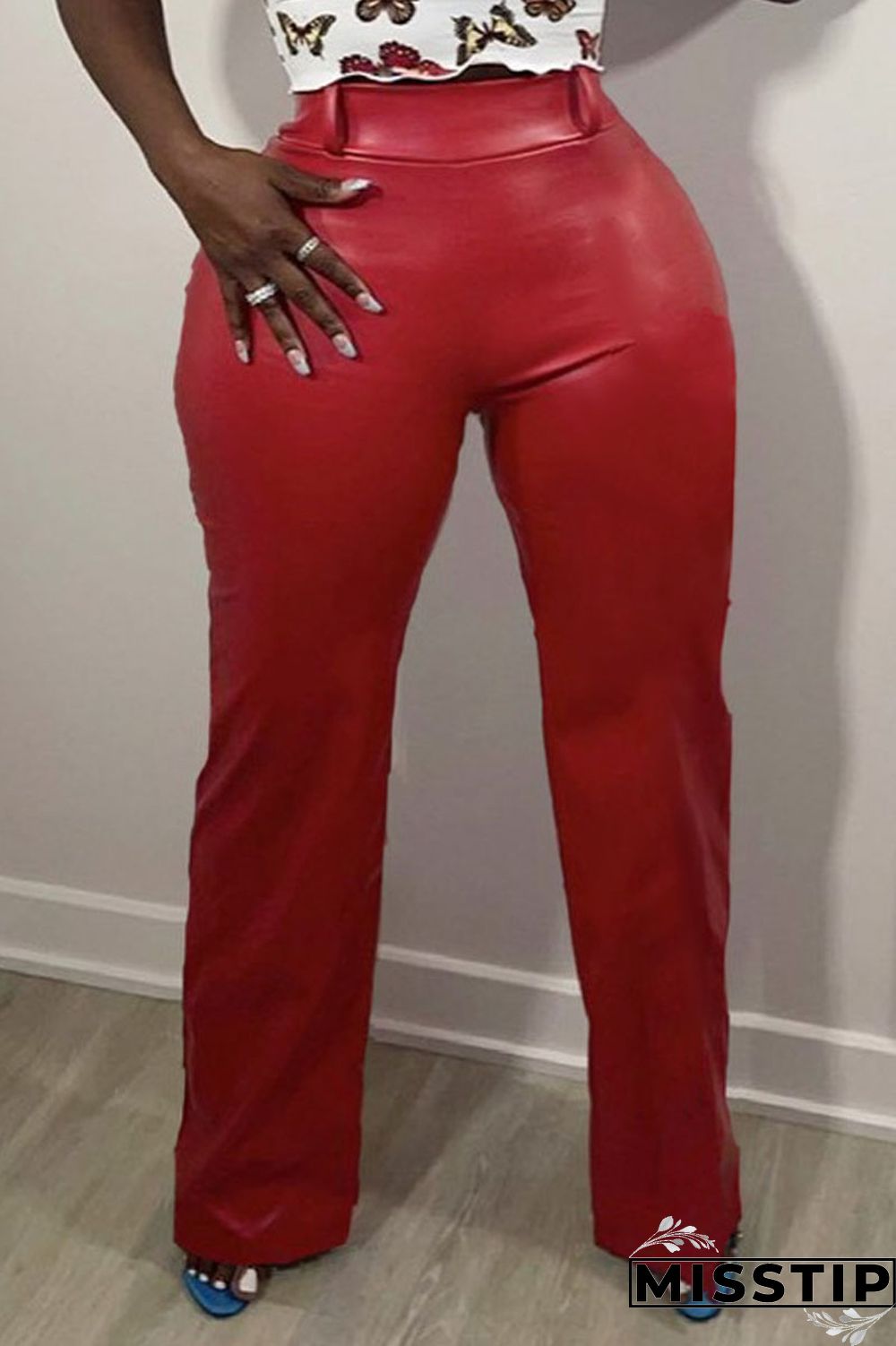 Black Solid Patchwork Straight High Waist Straight Solid Color Bottoms