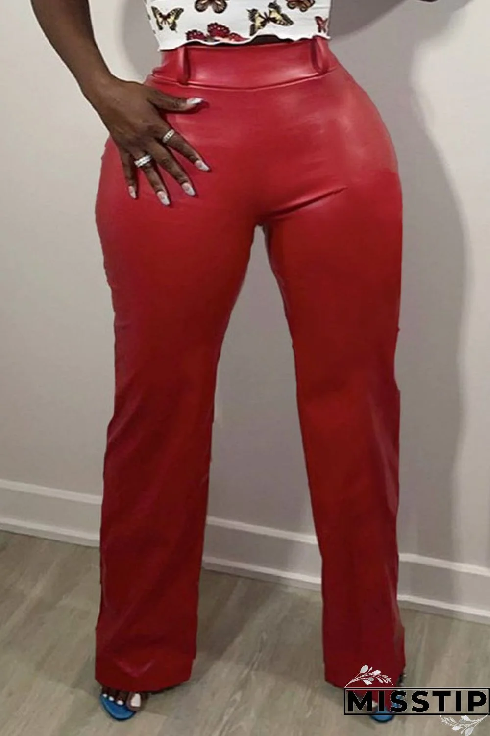 Black Solid Patchwork Straight High Waist Straight Solid Color Bottoms