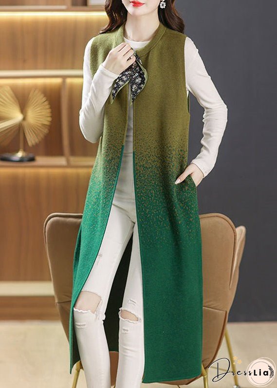 Women Black O Neck Pockets Lace Up Patchwork Woolen Long Waistcoat Sleeveless