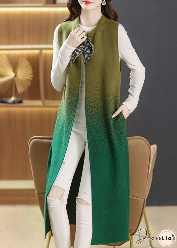 Women Black O Neck Pockets Lace Up Patchwork Woolen Long Waistcoat Sleeveless