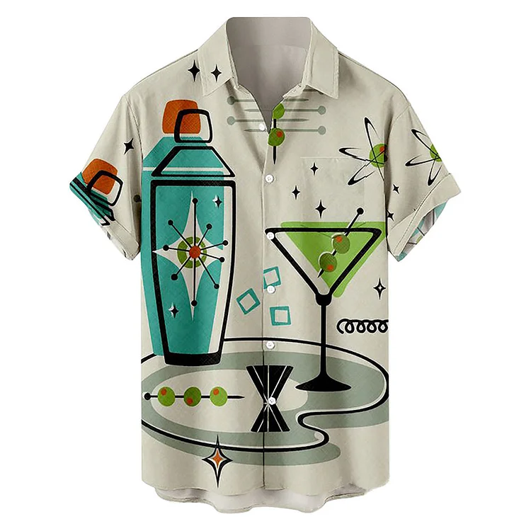 Cocktail Shaker Graphic Men's Casual Short-Sleeved Shirt at Hiphopee