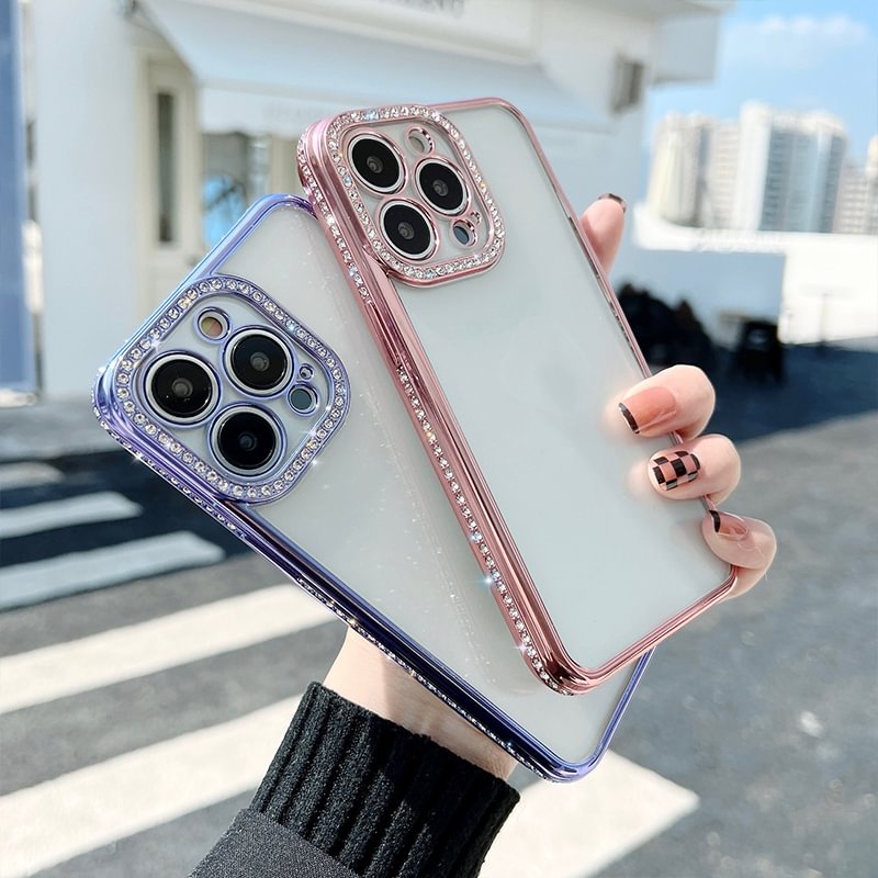 Transparent electroplated mobile phone case with color diamond for iPhone