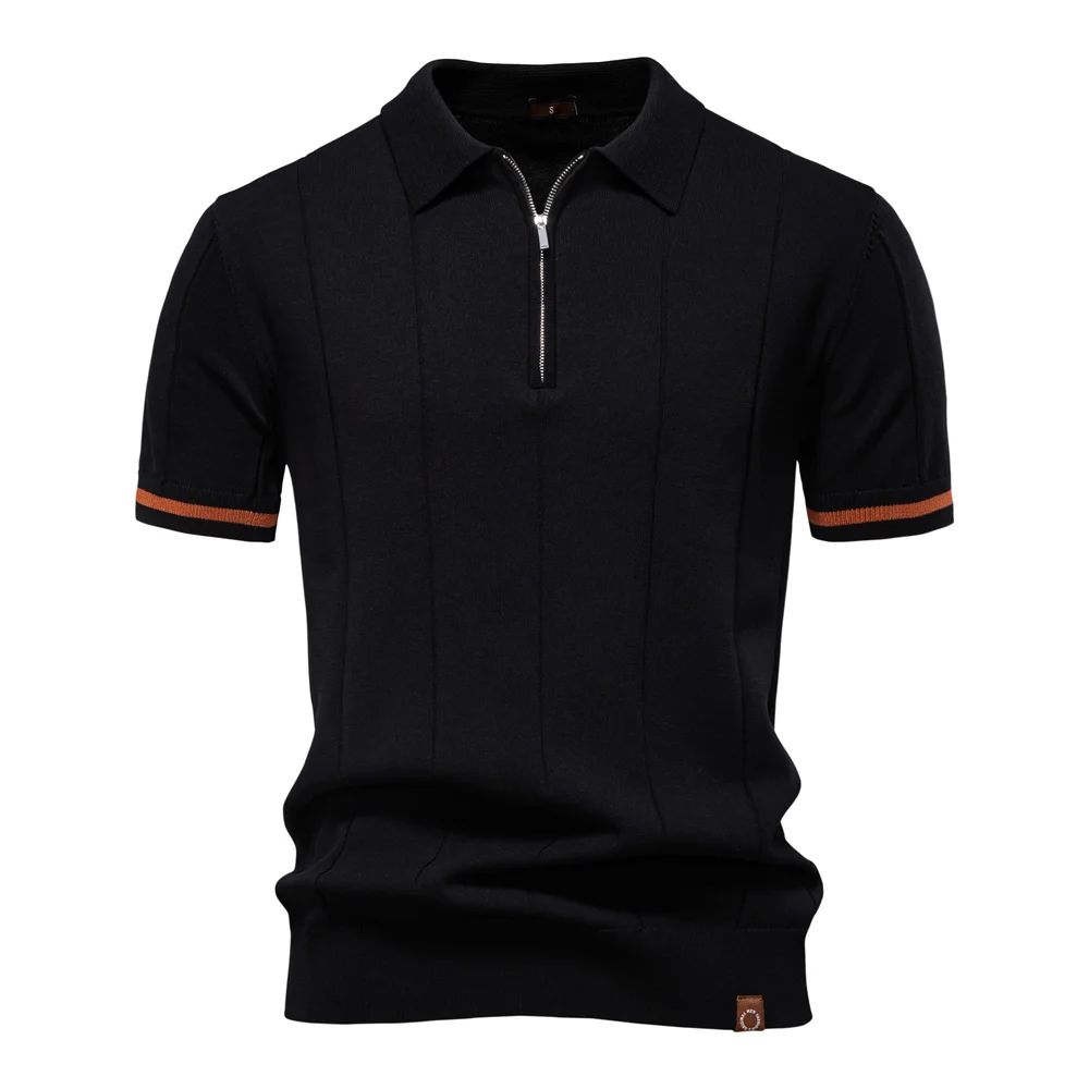 Men's Breathable Soft Zipper Athletic Office Slim Fit Formal Polo Shirts