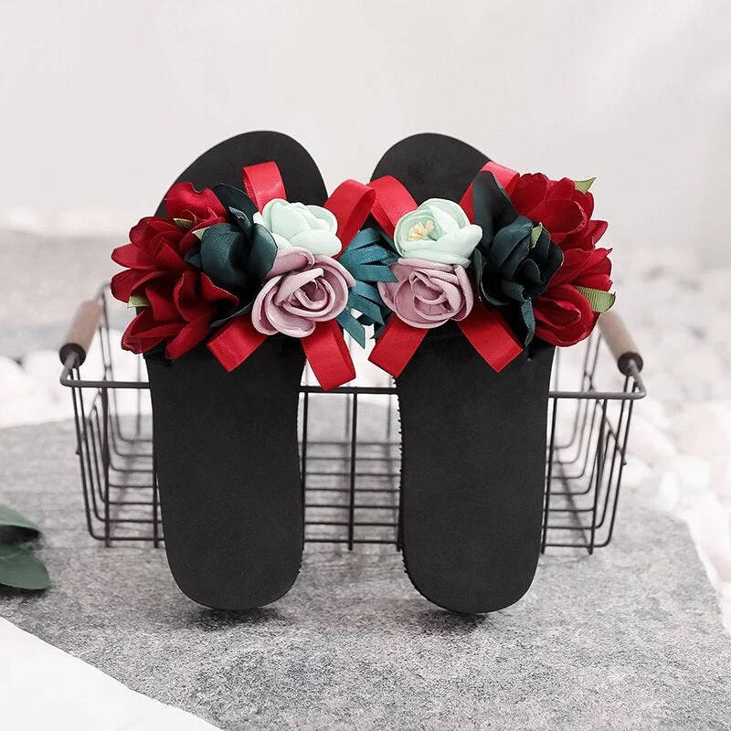 2022 New Women Summer Red Beach Sandals Slipper Indoor Outdoor Flip-flops Beach Shoes Fashion Female Casual Flower Slippers