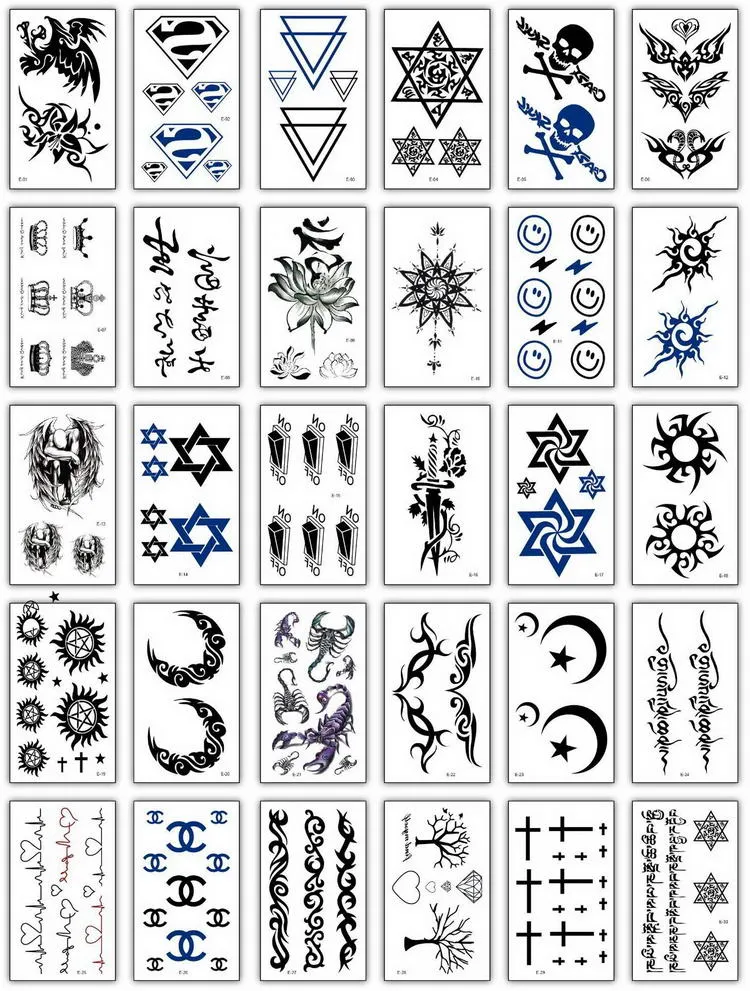30pcs/lot temporary chinese tattoos set small fake tatoo boys black arm sleeve tattoo sticker words hand tattoo waterproof mens