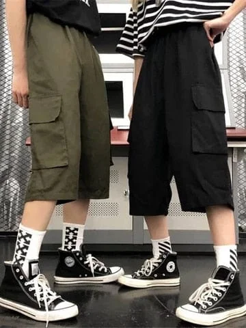 pornhint Pornhint NiceMix knee Calf Length pants Cargo Short Pants  Plus Size Causal Loose Pants Woman High Waist Elastic band Pants for Female