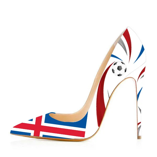 Blue and White Football Lover Iceland Printed Pointy Toe Stiletto Heels Design Pumps |FSJ Shoes