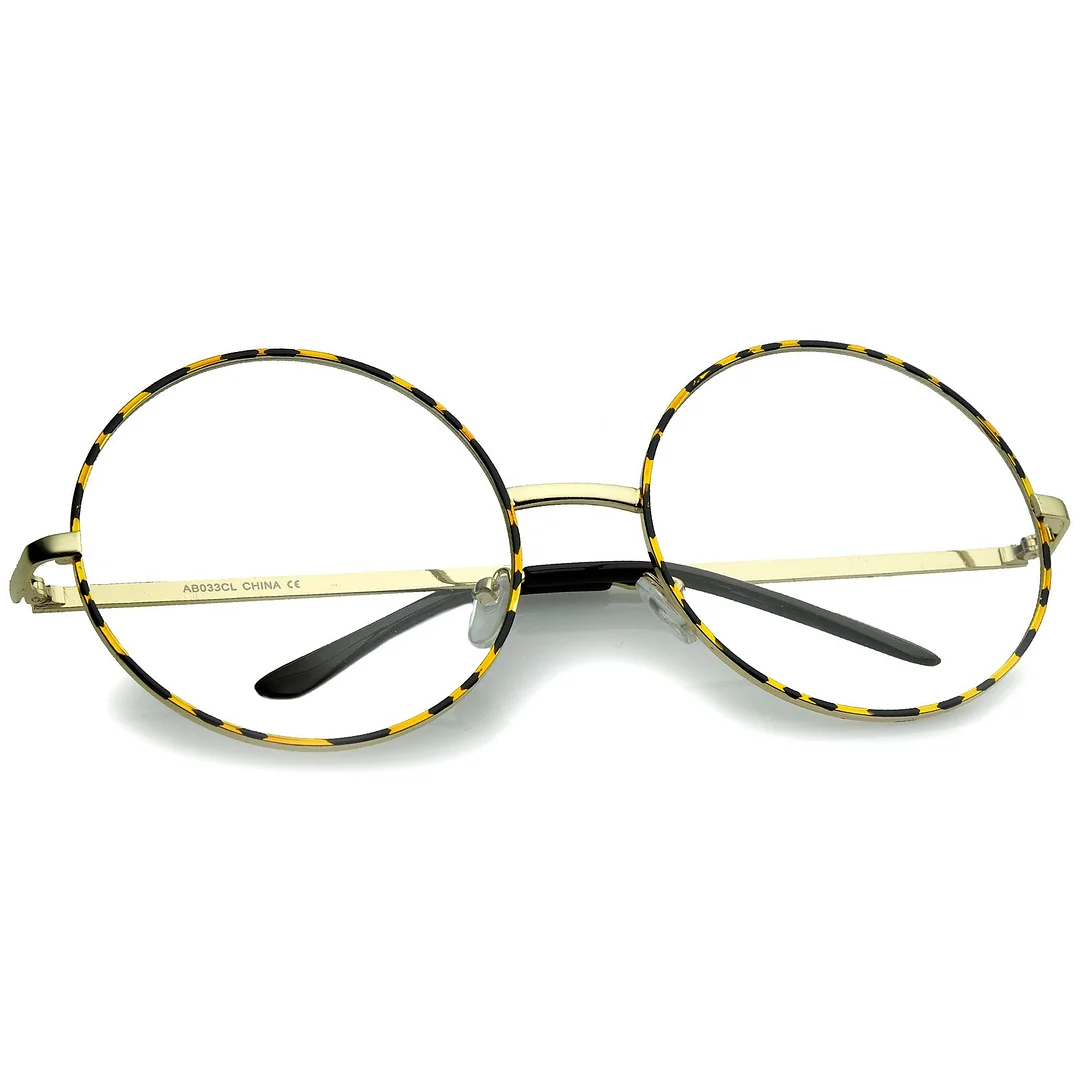 Oversize Metal Frame Slim Temple Clear Lens Round Eyeglasses 60mm