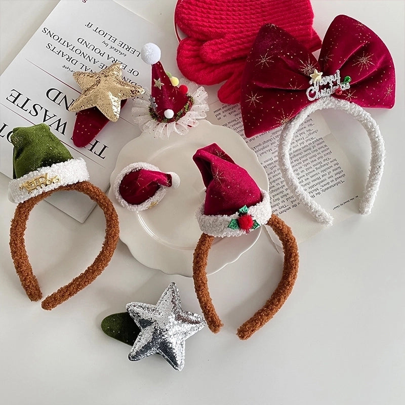 Christmas Cute Minimalist Women's Star Bow Knot Flannel Hair Clip Hair Band