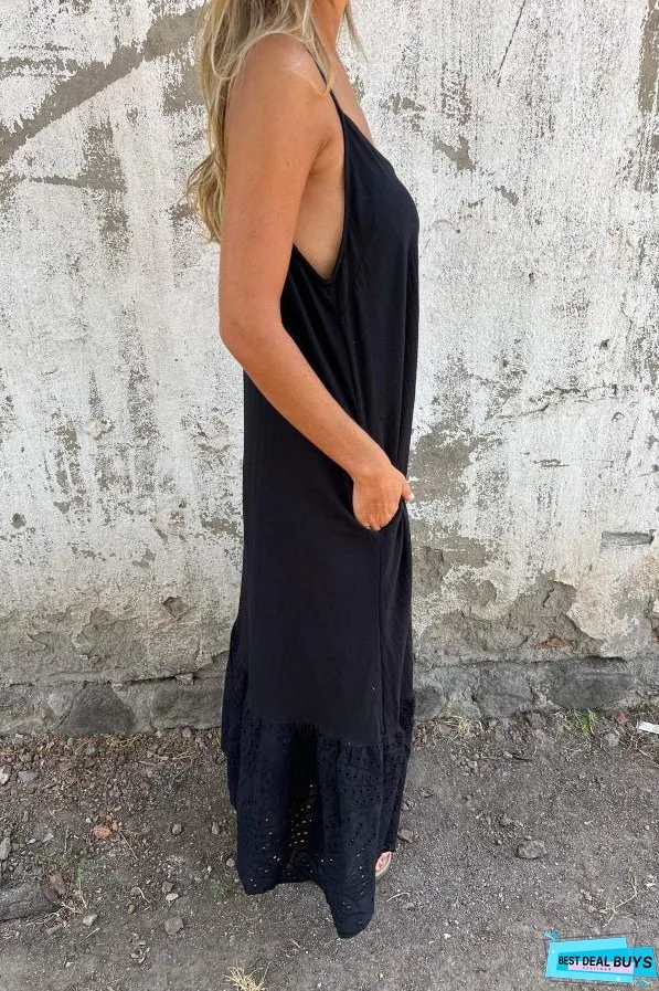 Cotton and Linen Suspender Long Dress