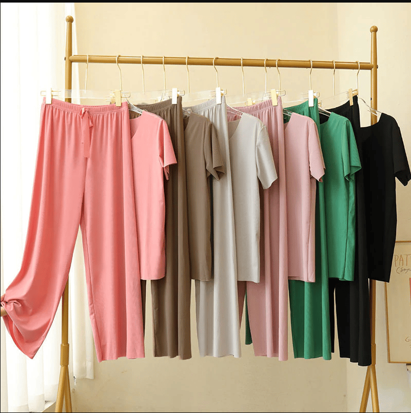 70 % OFF💥 Soft Comfortable Ice Silk Short Sleeve T-Shirt Two Piece Set Loose Wide-leg Pants