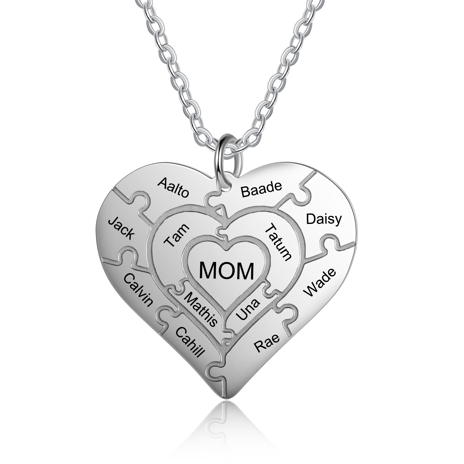 Personalized Heart Puzzle Necklace Engraved 12 Names Family Necklace
