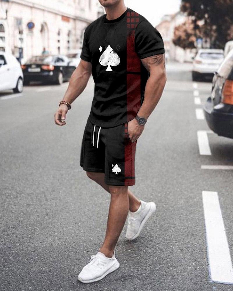 Men's Square Printed Leisure Sports Suit