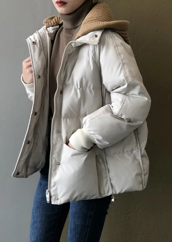 Organic Beige Hooded Pockets Fine Cotton Filled Witner Coat Winter