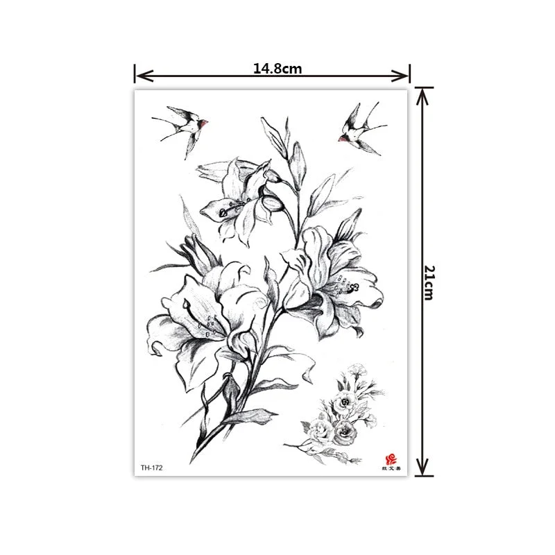 2021 New Plain Flower Arm Tattoo Sticker Flower Waterproof Tattoo Color Animal Tiger Tattoo Sticker