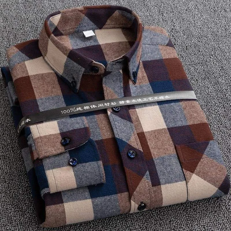 Dark Academia Cotton Plaid Shirt Long-sleeve Streetwear For Men DK079