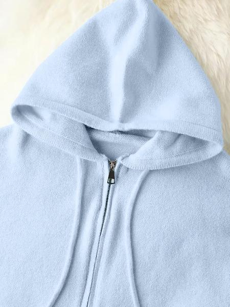 Long Sleeve Loose Knit Hoodie with Zipper Cardigan, Soft Comfortable Unique Design for Autumn & Winter Stylish Tops, Womenswear