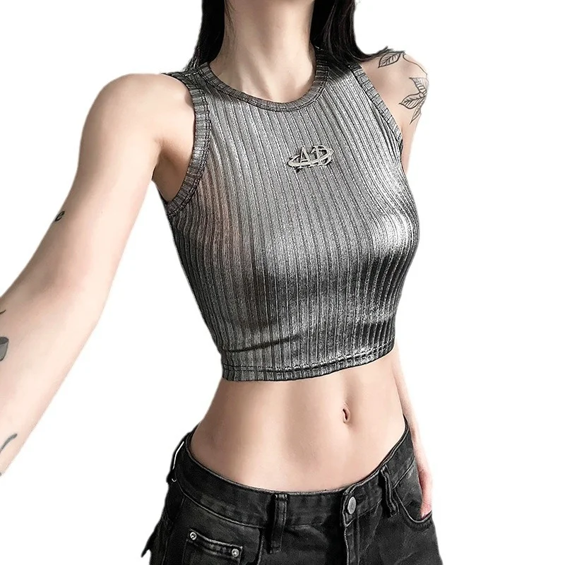 Uveng Spring 2024 New Women's Sexy Hottie Vertical Stripe Sleeve Sling Sling Small Vest