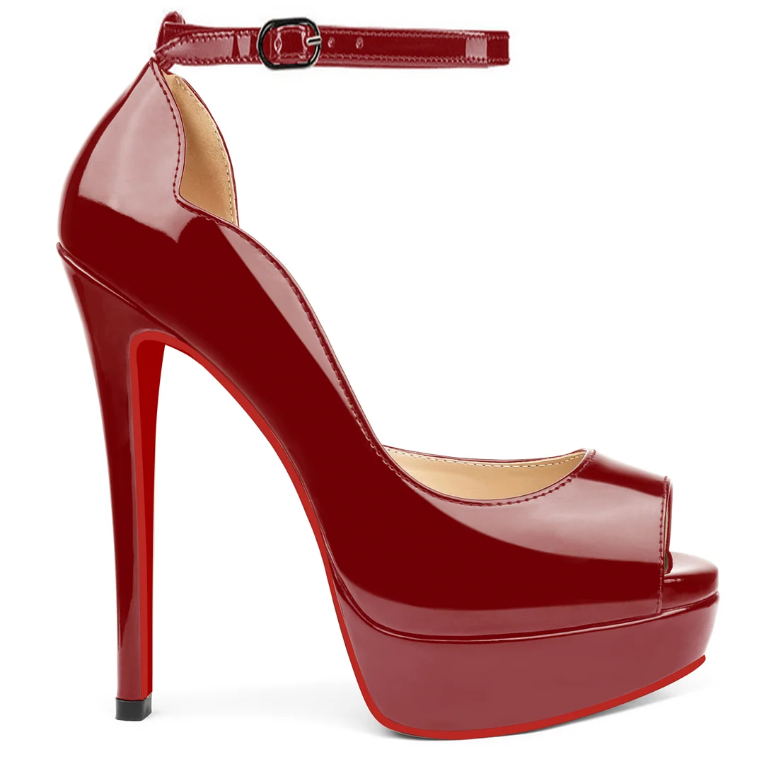 150mm Red Bottom Heels Sky High Platform Ankle strap Pumps Party Shoes-MERUMOTE