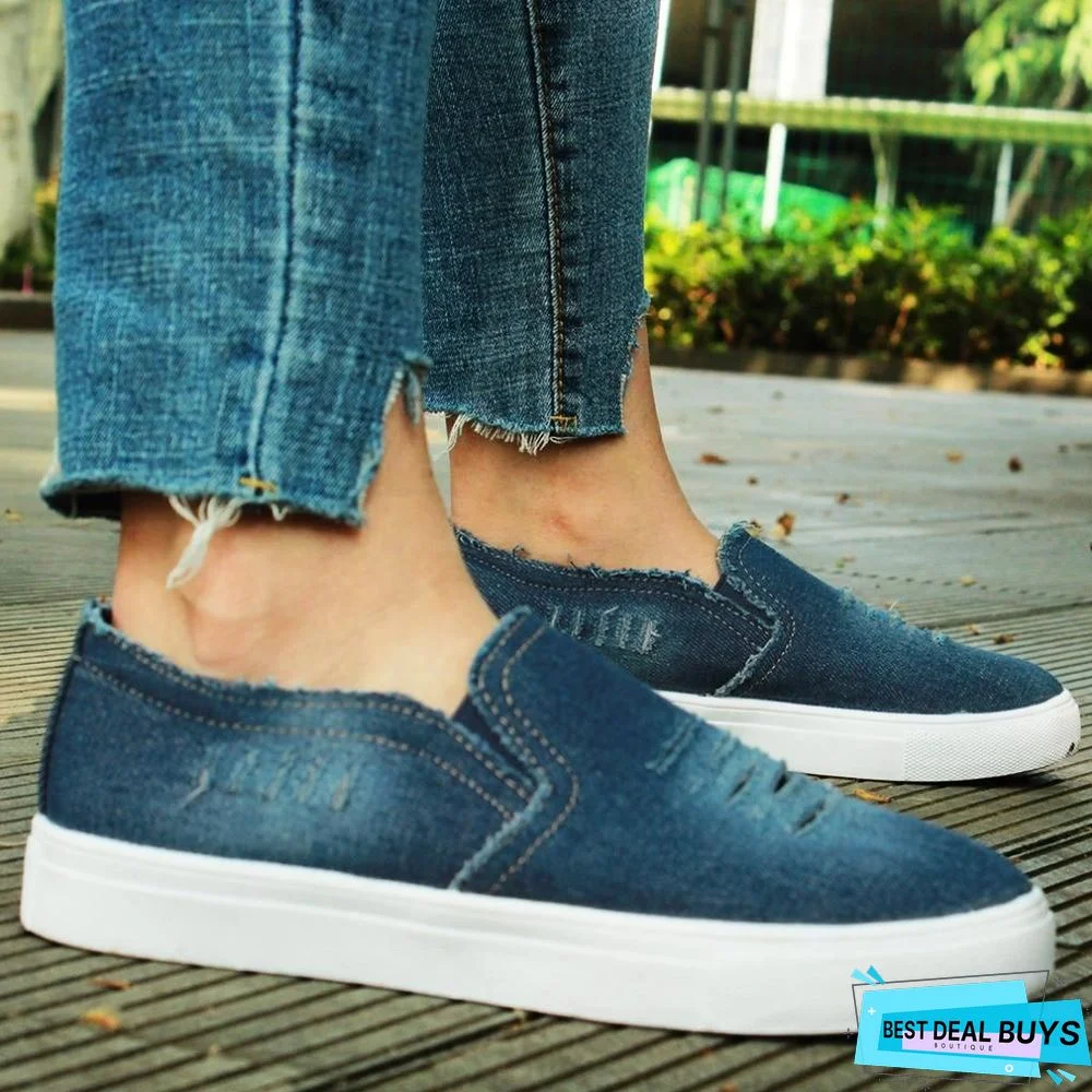 Women Denim Canvas Casual Platform Breathable Footwear Classic Loafers A Pedal Lazy Sneakers Shoes
