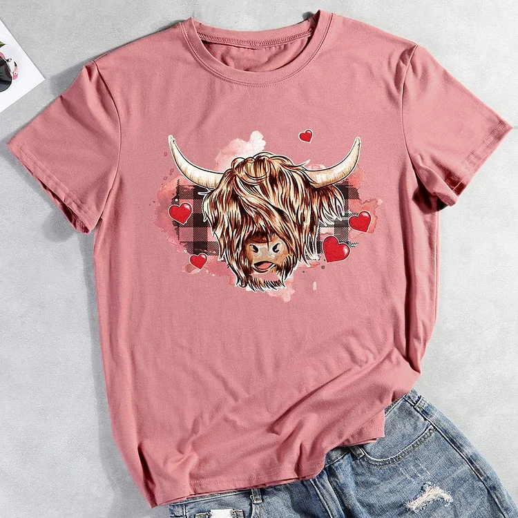 ANB -  Valentine highland cow T-shirt Tee -012125