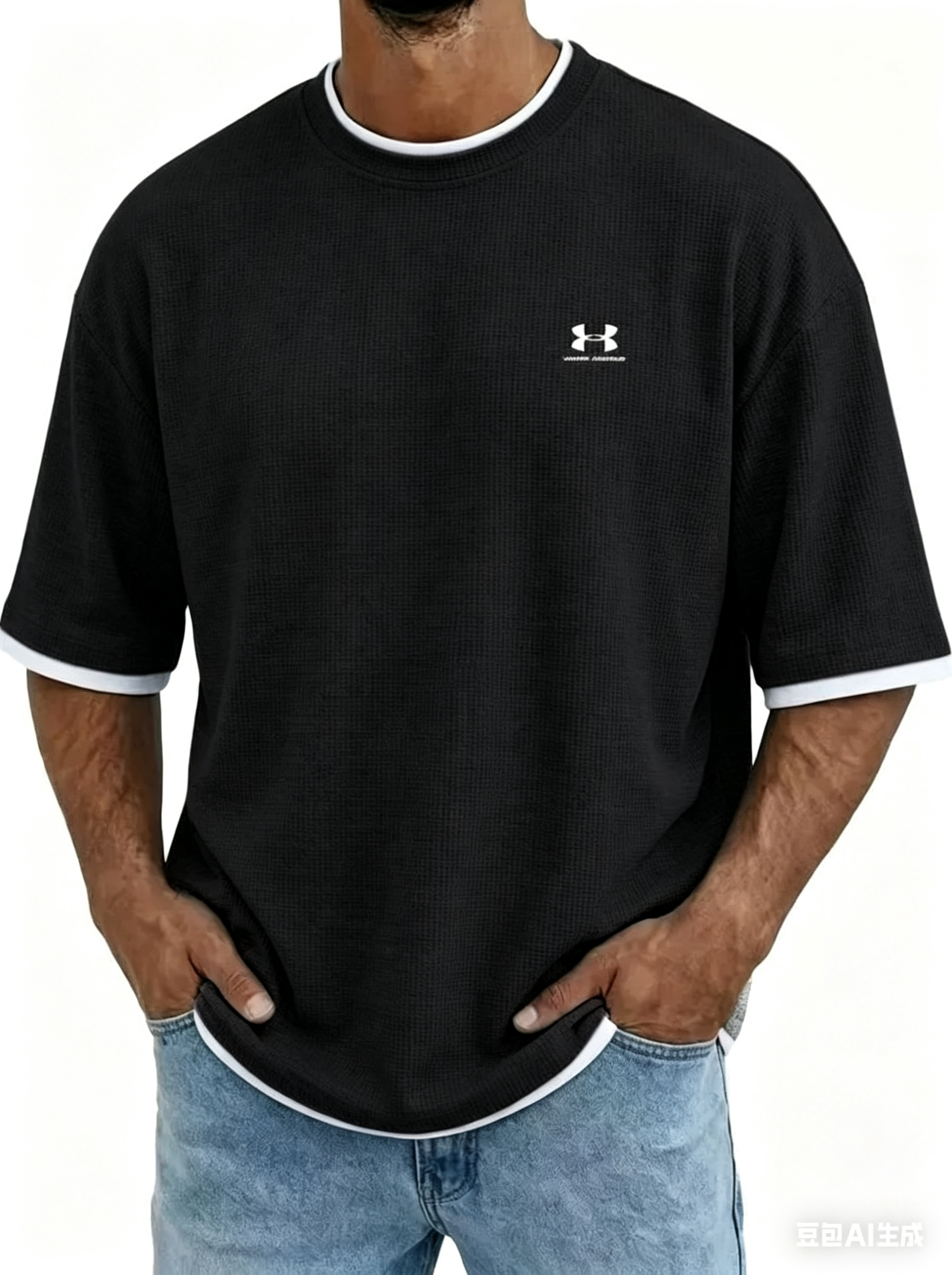 Men's waffle knit T-shirt in black