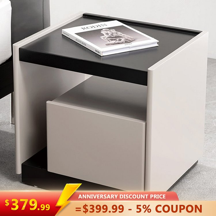 Homemys Modern Nightstand MDF Bedside with Storage 1 Drawer Pearl Grey