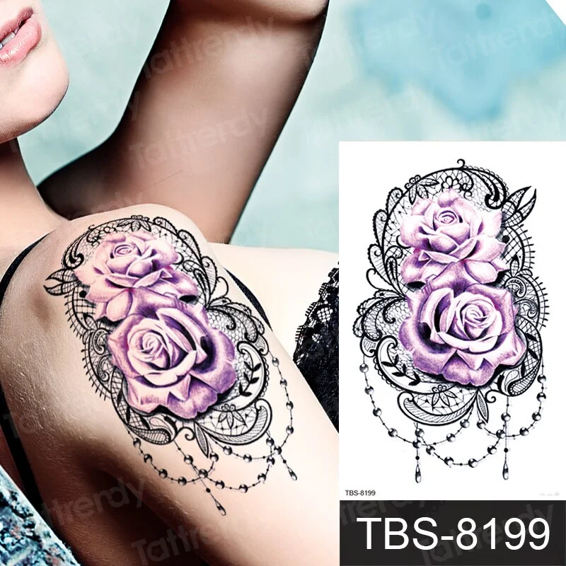 Fashion Colorful Tattoo Waterproof Stickers Beautiful Flowers Tattoo Women New Waterproof Temporary Black Tattoo Sticker Body