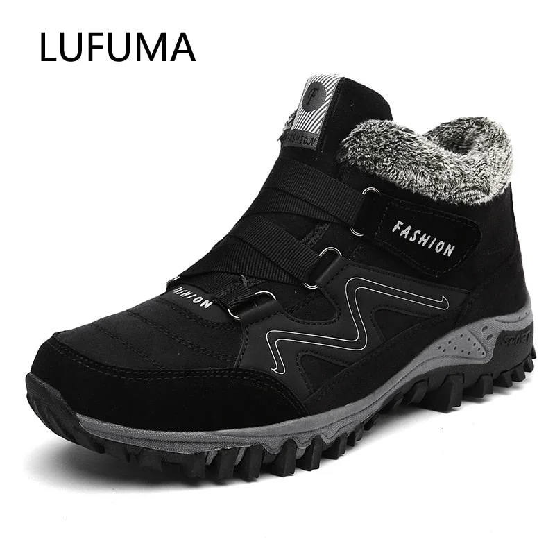 LUFUMA Leather Men Boots Winter with Fur 2020 Warm Snow Boots Men Winter Work Casual Shoes Sneakers High Top Rubber Ankle Boots