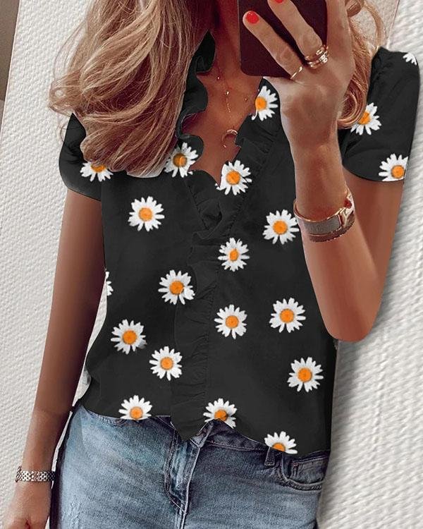 ruffled daisy print blouse p174924
