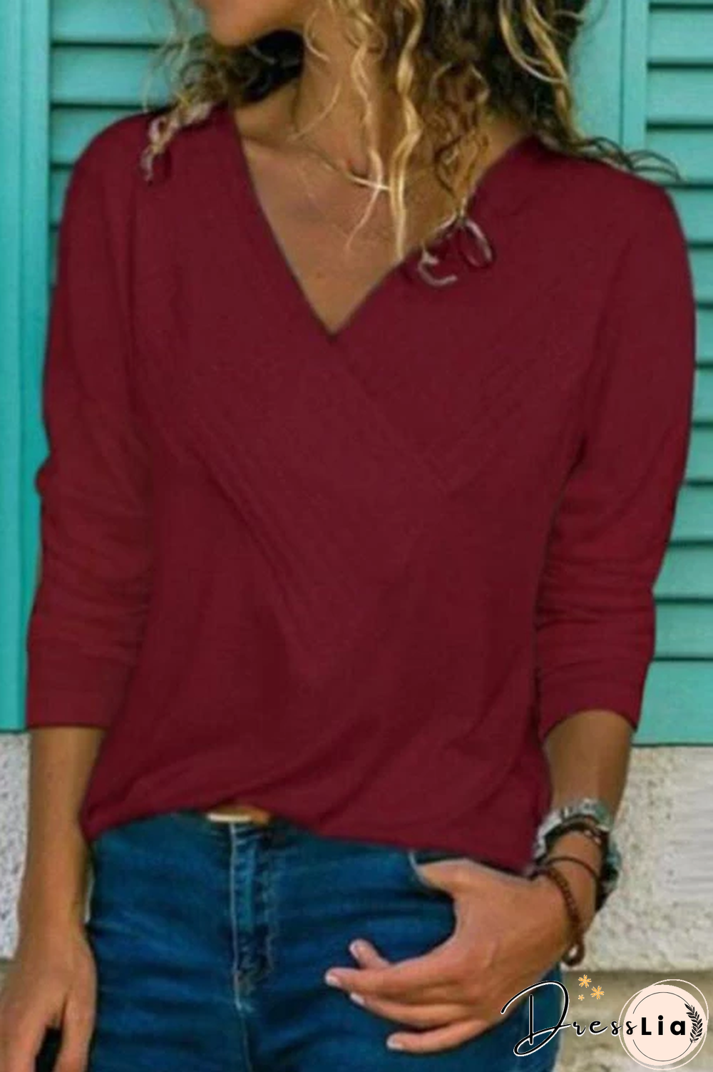 Classic V-neck Long Sleeves Basic Tops