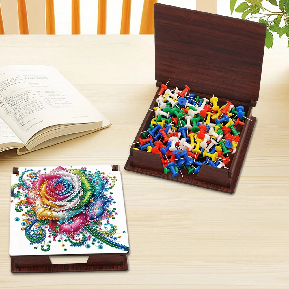 Wood Shining Rose Diamond Painting Memo Pad Holder Mosaic Kit for Home Office