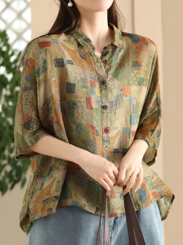 Vintage Printed Ramie Shirt