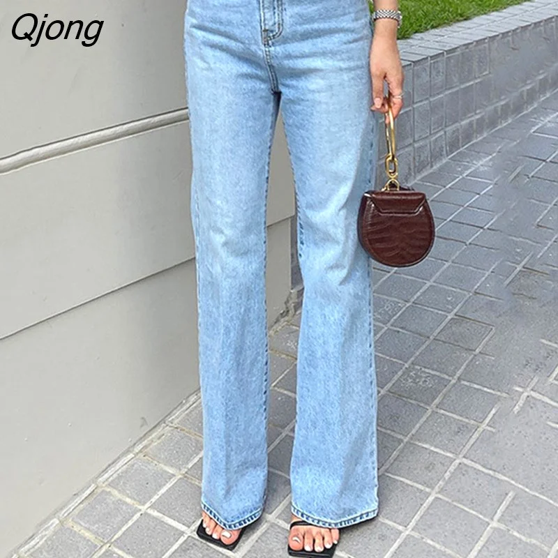 Qjong Streetwear Fashion Jeans Women's Autumn 2023 New High Waist Solid Color Loose Straight Denim Pants Female Tide 5W700