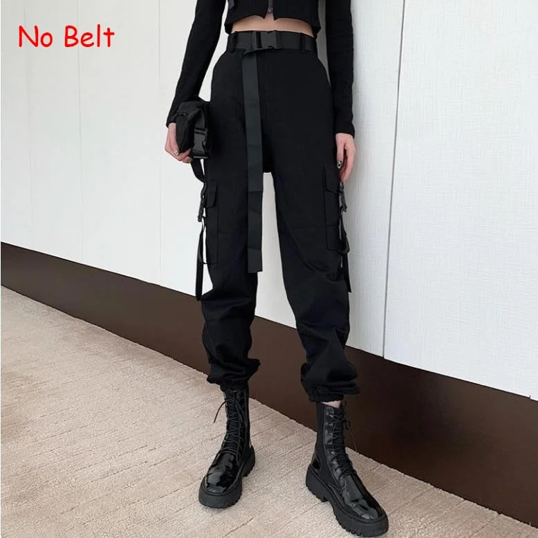 UForever21 Back to School Black Cargo Pants Women Hippie Streetwear Autumn Harajuku Loose Trousers For Female Rave Punk Straight Oversize