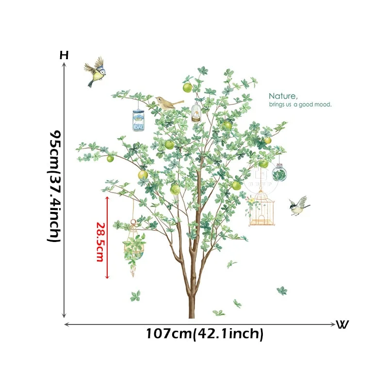 Big Tree Birch Wall Stickers Green Leaves Wall Decals Living Room Bedroom Birds Home Decor Poster Mural PVC Room Decoration