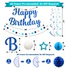 Birthday Decorations, NO DIY, Pre-Strung Happy Birthday Banner with Honeycomb Balls, Hanging Swirls, Circle Dots Garland, Happy Birthday Party Decorations for Women Men Boys Girls (Blue)